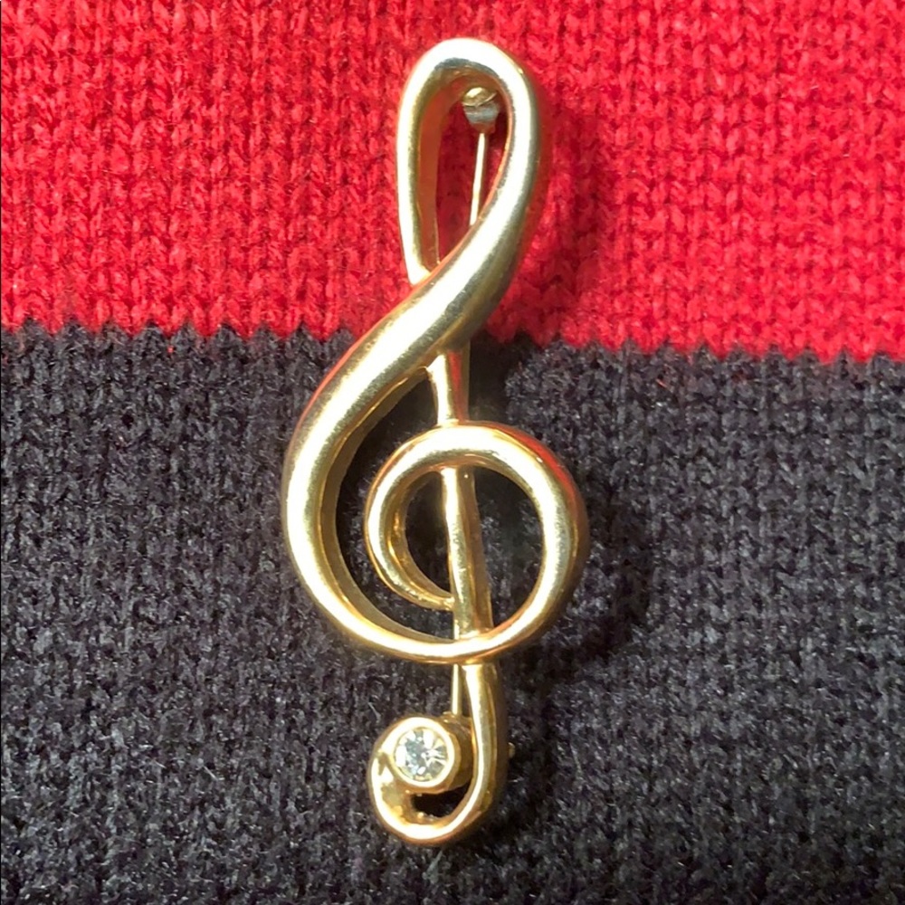 Treble Clef Brooch Pin Gold Tone Gift for Musician
